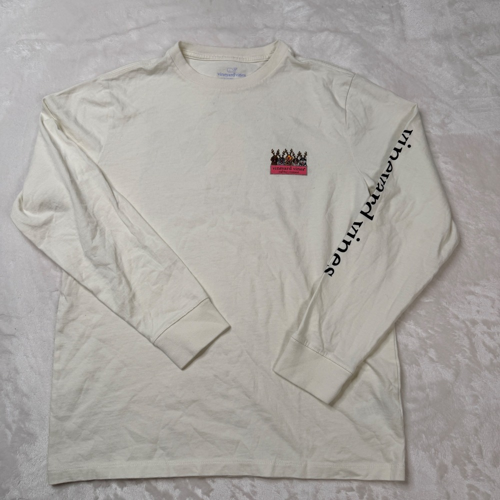 Vineyard Vines Kids Reindeer Dogs Long Sleeve T-Shirt Cream Large Holiday L